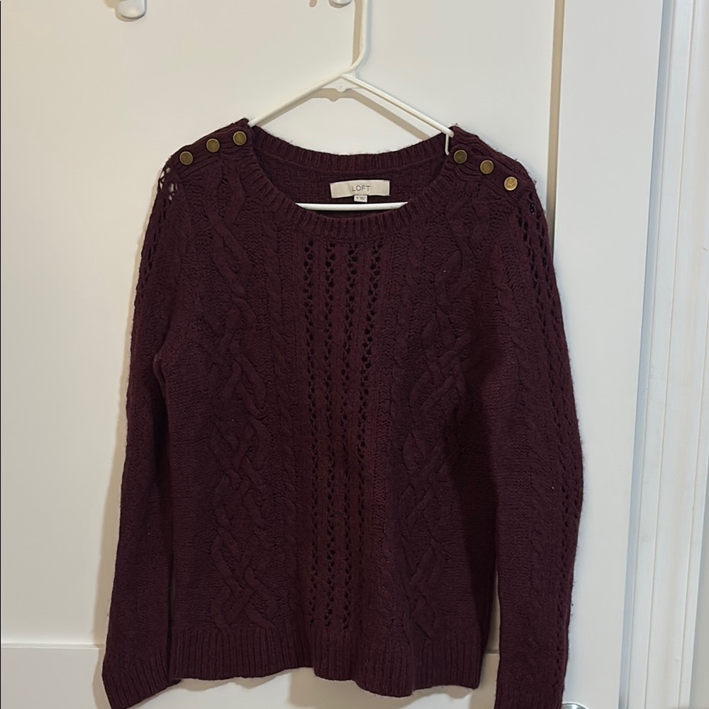 LOFT Brown Crewneck Sweater with Textured Knit